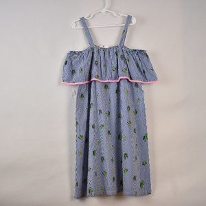 Matalan Girls Neon Jungle Blue and White Striped Cactus Dress Size UK 13 Years